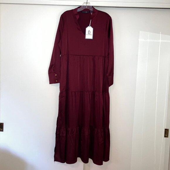 Duffield Lane Myka Midi Dress in Pinot Silky Stretch Satin - Size L - NWT - Picture 3 of 5
